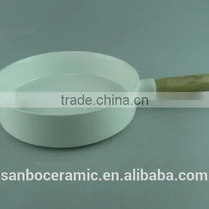 White Ceramic Fry Pan, Cookware Set, Frying Pan With Wooden Handle thumbnail-1