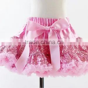 Pink Gold Sparkly Sequins Skirts Fluffy Cheap High Quality Pettiskirts Sequins Skirt for Baby Girls thumbnail-2