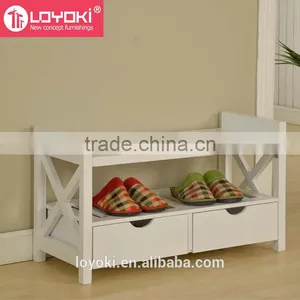 2016 New Design Mdf Wood Shoe Storage Bench With 2 Drawers Shoe Rack Wholesale thumbnail-1
