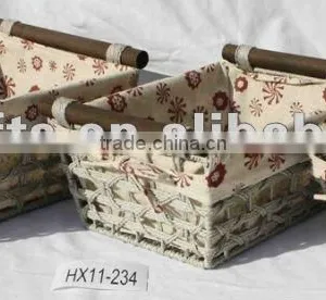 Metal Hamper With Paper Weaving And Cloth Liner S/3 thumbnail-1