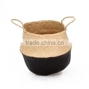 Colorful Dipped Bottom Seagrass Baskets/ Foldable Seagrass Laundry Basket thumbnail-4