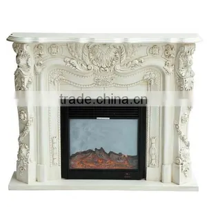 Antique Handmade Flower Carving Rococo Style Indoor Wooden Fireplace in Ivory Color - BF07-70341 thumbnail-1