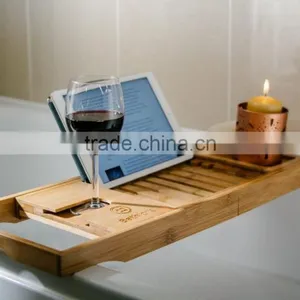 Bamboo Bathtub Caddy - Bathtub Tray - With Book Holder thumbnail-6
