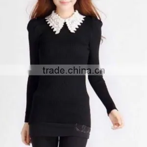 Doll Collar Stitching Lapel Shrug Bubble Sleeve Shirt Women Sweater thumbnail-2
