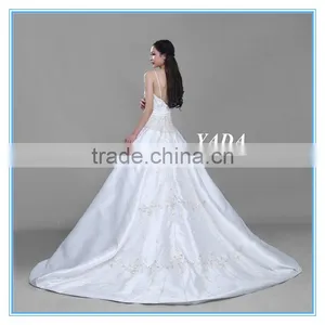Custom Made Spaghetti Strap Douppioni Hand Embroidery and Beaded A Line Wedding Dress thumbnail-5