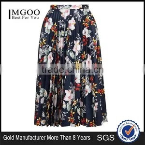 Hot Sale Women Floral Print Satin Pleated Skirts Maxi Cutout Empire Waist Fashion Skirts thumbnail-1