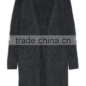 Long Version Women Wearing Knitted Cardigan With Ribbed Cuffs and Hem With Multi Colors Options thumbnail-5