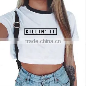 New White Letters Printed Round Neck Short Shirt Women Short Sleeve T Shirt thumbnail-4