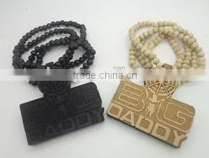 Wholesale Hip Hop Good Wood Pendant Beads Necklace for Men for Women thumbnail-1