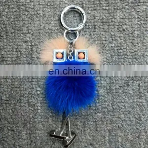 Metal Foot Small Eye Robot Pendant Fur Ball Keychain thumbnail-5