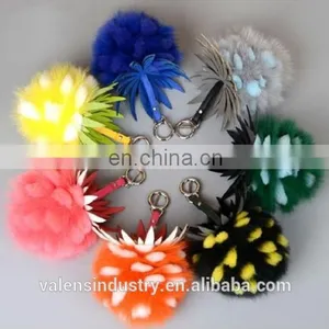 Hot Hot Wholesale Customized Fluffy Faux Fur Pom Poms Ball Keychain Pom Pom Pendant for Woman Cellphone/handbag/hats/Car thumbnail-1