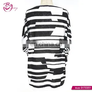 Black And White Striped Fashion Design Printed Lady Blouse thumbnail-2