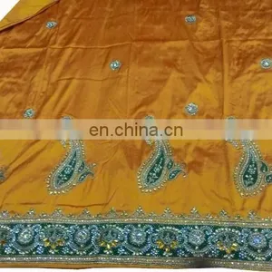 Nigerian African New Design 100 % Raw Silk Stones Handwork George Fabric Wrapper thumbnail-1