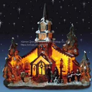 X'mas House With 10 Light Set Play Snowman Polyresin Christmas House Decoration thumbnail-2