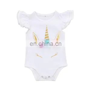 Boutique Soft Newborn Cotton Romper Unicorn Printed White Baby Romper thumbnail-1
