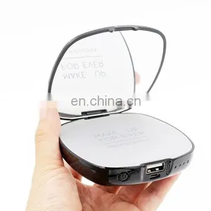 Led Light Compact Makeup Cosmetic Mirror With 4000mah Power Bank USB Charger thumbnail-3