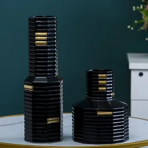 Black Gild Nordic Light Luxury Fashion Hand Made Ceramic Flower Vase For Home Decor thumbnail-1