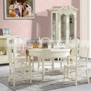 New European Style White Round Wooden Dining Table With 5 Seats thumbnail-1