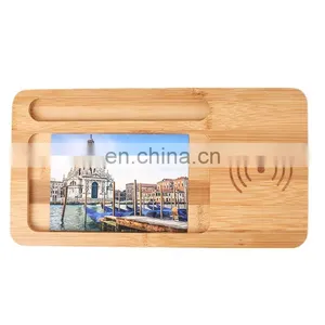 New Notebook 3in1 Wireless Fast Charging Tray Mobile Phone Stand Dock Holder Pen Slot Bamboo Office Table Organizer Set thumbnail-4