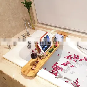 Customized 100% Natural Organic Premium Bathroom Bamboo Bathtub Caddy Tray thumbnail-3