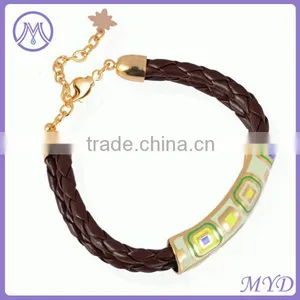 Customized Enamel Metal Braided Leather Bracelet thumbnail-1