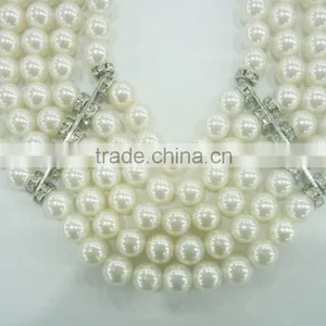 FASHION CHUNKY MULTI ROW STATEMENT PEARL NECKLACE EARRING SET thumbnail-3