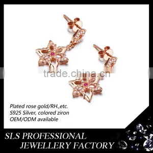 2015 Fashiondubai Latest Design 925 Stering Silver Rose Gold Plated Beautiful Flower Jewelry Set thumbnail-5