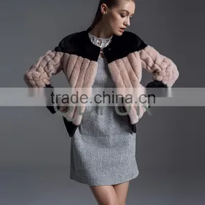 QD80735 Ladies Luxurious Vertical Bar Natural Mink Fur Jacket thumbnail-1