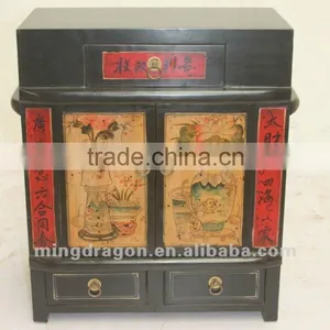 Chinese Antique Furniture Pine Wood Black Two Door Three Drawer Flower Cabinet thumbnail-1
