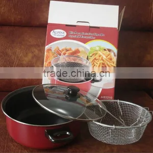 3pcs/ 3 Pcs Deep Fryer Pot Set With Glass Lid / Cover and Rack / Frying Basket thumbnail-1