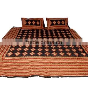 Indian Block Print King Bedspread, Antique Indian Bed Sheet Cotton Throw Bedspread thumbnail-1