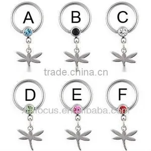 Captive Bead Ring With Dangling Dragonfly, 14 ga Bcr Body Jewelry thumbnail-1