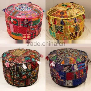 Antique Bohemian Pouf Patchwork Sari Bean Bag Indian Seating Cushion Vintage Ottoman thumbnail-1