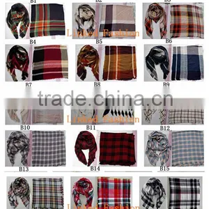 Crushed Acrylic Winter Check Tartan Plaid Scarf thumbnail-3