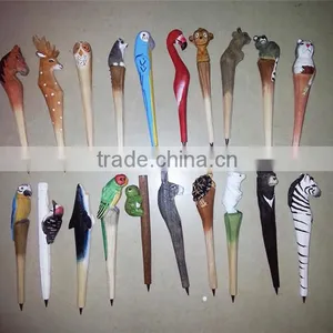 Animal Wooden Carving Creative Ballpoint Pen Wood Ball Point Pens Handmade Sculpture Student Ball-point thumbnail-1