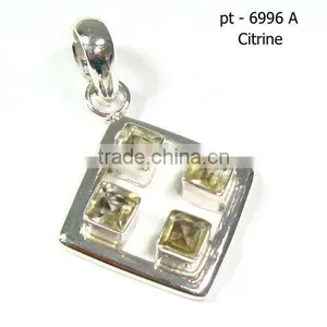 925 Stamped Sterling Silver Citrine Semi Precious Gemstone Pendant thumbnail-1