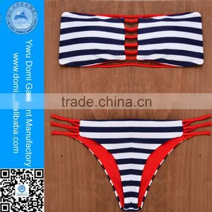 Navy Blue and White Striped Popular Brazilian Reversible Bikini thumbnail-1