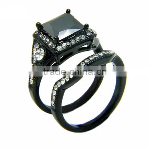 European Ring Design Three Stone Ring Black Zircon Adjustable Combination Double Rings For Unisex thumbnail-1