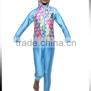 Baby Kids Girls Muslim Arab Modest Swimwear Full Covered Patchwork Swimsuit Islamic Beachwear thumbnail-5