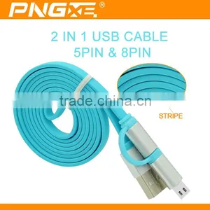 2016 Hot Selling Noddle Flat Usb Cable With 2in1 Usb Data Cable for Iphone and for Samsung 8 Pin Usb Cable thumbnail-4