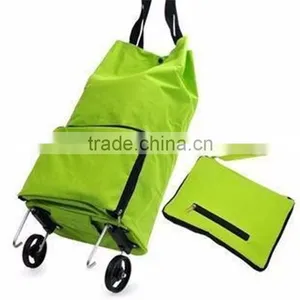 Made of Canvas in Green Reusable Folding Trolley Shopping Bag thumbnail-1