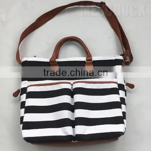 Black & White Stripe Cushioned Canvas Diaper Bag Mummy Bag Baby Diaper Bag thumbnail-3