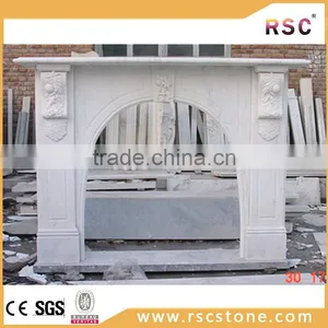 White Stone Pillar Carved Fireplace Mantel thumbnail-1