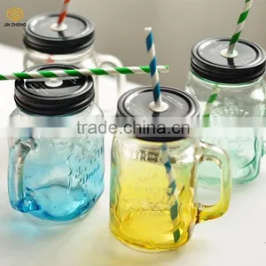 16oz Custom Fancy Embossed Drinking Glass Mason Jar With Handle thumbnail-1