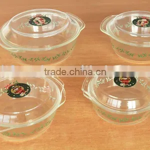 Glass Round Casserole With Decal,Pyrex Ovenware With Lid,Oven Dish,Bakeware thumbnail-1