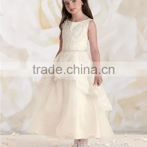 New Fashion off Shoulder Lace Baby Gown Satin Girl Dress thumbnail-2