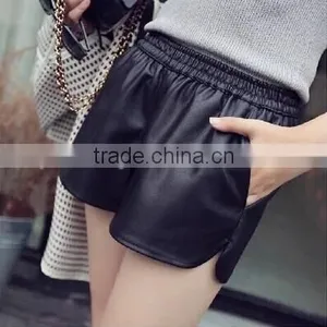 2016 New Fashion High Waist Sexy Lady pu Leather Pants Womens Hot Shorts thumbnail-1