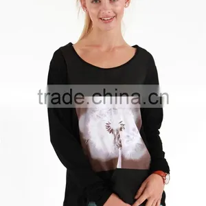 Latest Ladies Crew Neck T-shirt Girls T-shirt With Chest Print thumbnail-1