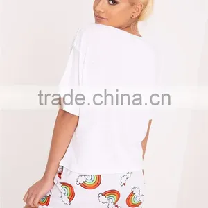 CFull Print Funny Design Women Pyjama Set Unicorn Rainbow White PJ Set Custom Design Ladies Pajama Set thumbnail-2