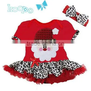 Children Red Romper With Leopard Santa Claus Dress With Hairband Fashion Baby Clothes for Chirtsmas Kids Clothes thumbnail-1